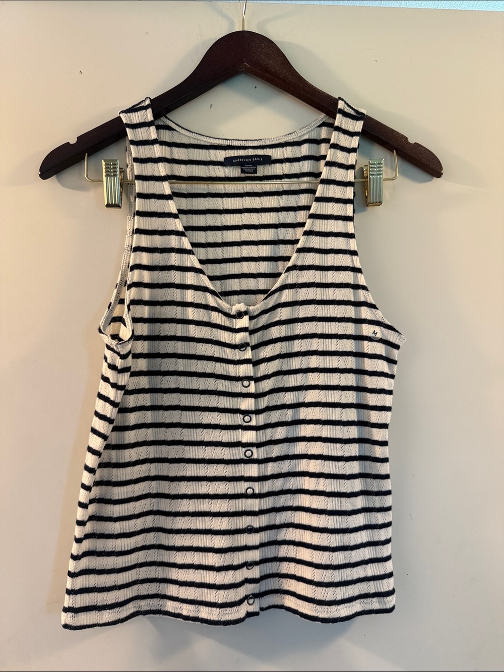 American Eagle Women’s Navy White Striped Button-Front Tank Too Sz Medium NWOT